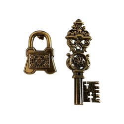 BOUCLE D OREILLE PUCE CADENAS ET CLEF DORE VIF PATINE