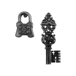 BOUCLE D OREILLE PUCE CADENAS ET CLEF ARGENT VIF PATINE