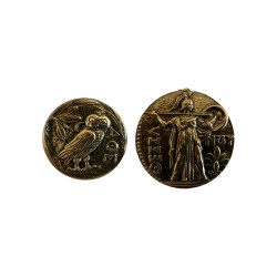 BOUCLE D OREILLE PUCE ATHENA ET 1 CHOUETTE DORE VIF PATINE