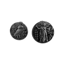 BOUCLE D OREILLE PUCE ATHENA ET 1 CHOUETTE ARGENT VIF PATINE