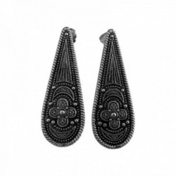 BOUCLE D OREILLE PUCE GOUTTE ARGENT VIF PATINE
