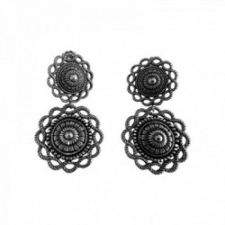 BOUCLE DOREILLE PUCE ROSACE PETITE ROSACE GRANDE ARGENT VIF PATINE