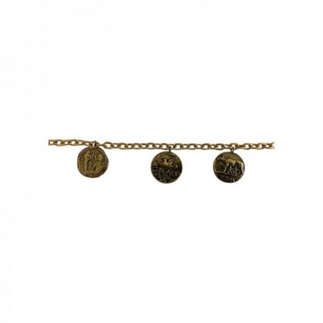 BRACELET CHAINE MEDAILLE EGYPT ROMA COLOMBE DORE VIF PATINE