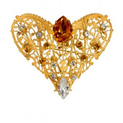 Golden Heart Shaped Filigree Brooch With strass