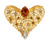 Broche Coeur  Filigrané Diamant Topaze Dorée