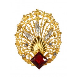 Golden Shell Filigree Brooch With strass