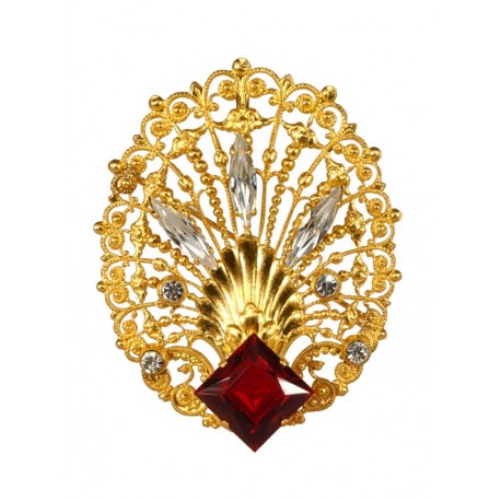 Broche Coquille Filigranée Dorée Diamant Rubis  Dorée