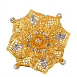 Broche fleur dorée strass