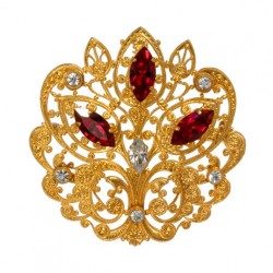 Golden Moorish  Styleed Filigree Brooch  With strass