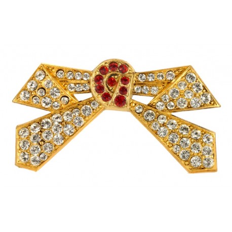 Broche Noeud De Papillion Strass Dorée