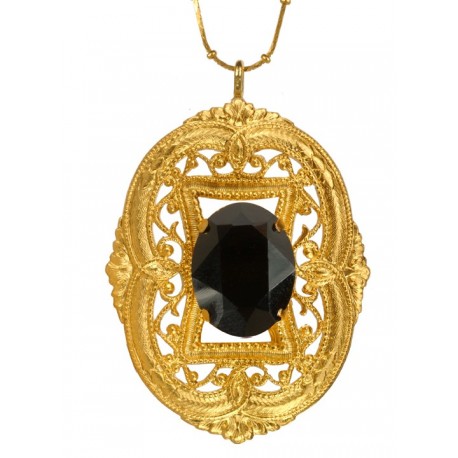 Golden Oval Filigree Pendant