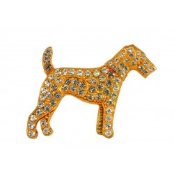 Broche chien strass doré