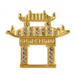Broche pagode chinoise dorée et cristal svarovski blanc