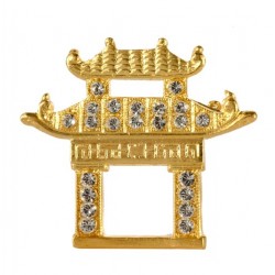 Gold plated Chinese pagoda and white crystal svarovski brooch