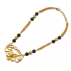 Necklace Octopus Gold color Black lava stones