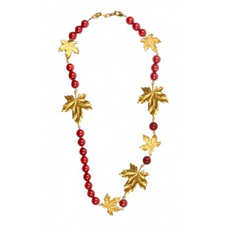 Collier Feuilles Doré Gorgones Rouges