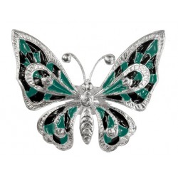 silver plated  Big Butterfly  in green and black cold enamel ring