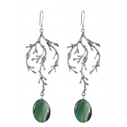 Boucles d'oreilles Algues Vieil argent agates