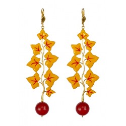 gold plated  Leaves  varnished in yellow and red Earrings