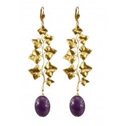 gold plated Leaves and Amethysts earrings