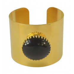 Bracelet cuvette doré pierre noire