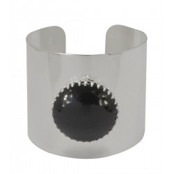 Bracelet cuvette argente pierre noire