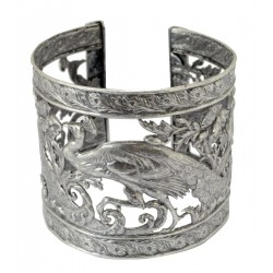 Bracelet manchette galerie paons vieil argent