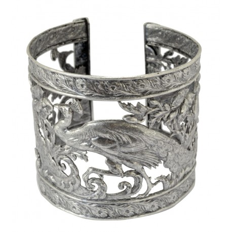 Bracelet manchette galerie paons vieil argent