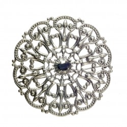 old silver plated round filigree brooch