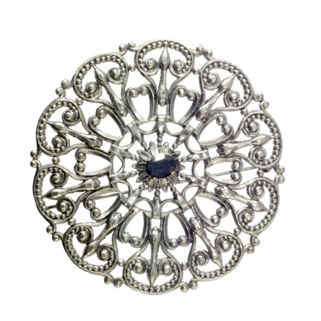 Broche Ronde Filigrane Vieil Argent crystal Swarovski