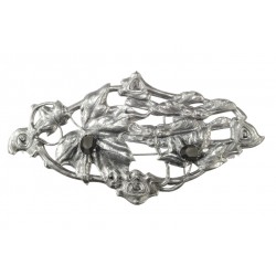 old silver plated 2 crystal foliage brooch