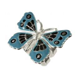 Bague Papillon Petit argenté lacqué bleu noir taille ajustable