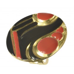 gold plated red and black cold enamel round ring