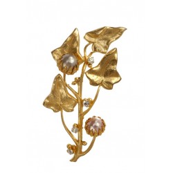 Golden Flower Brooch With Pearl 