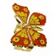 Bague Papillon petit doré lacqué jaune et rouge, taille ajustable