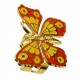 Bague Papillon petit doré lacqué jaune et rouge, taille ajustable