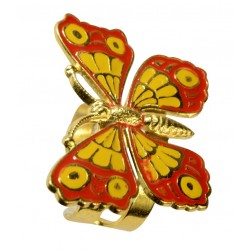 Bague papillon petit doré jaune et rouge