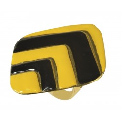 gold plated yellow and black cold enamel ring