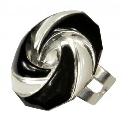 Bague ronde petite argenté noir et blanc email ã  froid