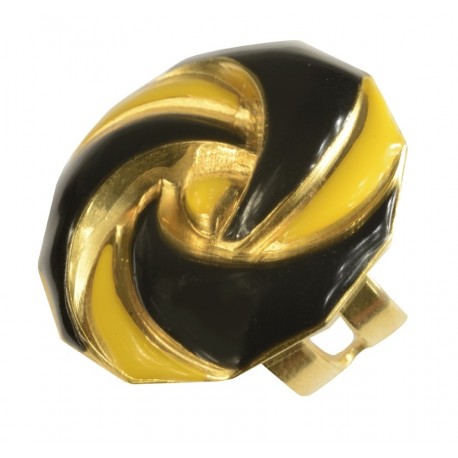 Bague ronde petite doré lacqué jaune et noir taille ajustable