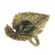 Bague Feuille Vieil Or crystal Swarovski noir taille ajustable