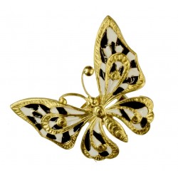 Gold plated white and black cold enamel big butterfly ring