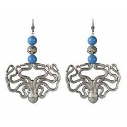 old silver octopus blue jade earrings