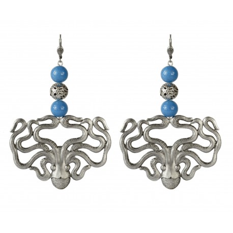 Boucles d'oreilles Pieuvres vieil argent avec jade bleu