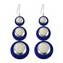silver plated blue and white round earrings