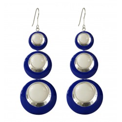 Boucles d'oreilles ronds argentés bleu et blanc