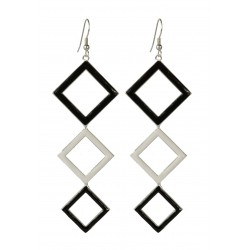 silver plated white and black squarred earrings