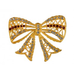 Broche Noeud Strass Dorée