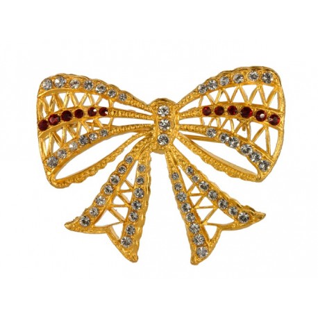 Broche Noeud Strass Dorée