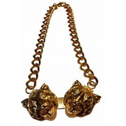 Collier 2 tetes de tigres doré